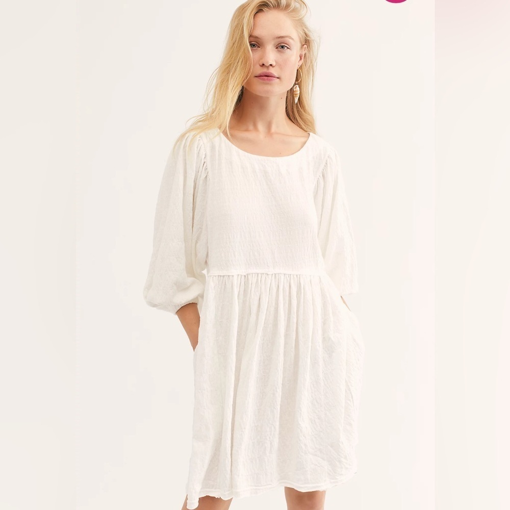 Free People Get Obsessed Babydoll Mini Dress M Cream Boho Flowy Cottagecore